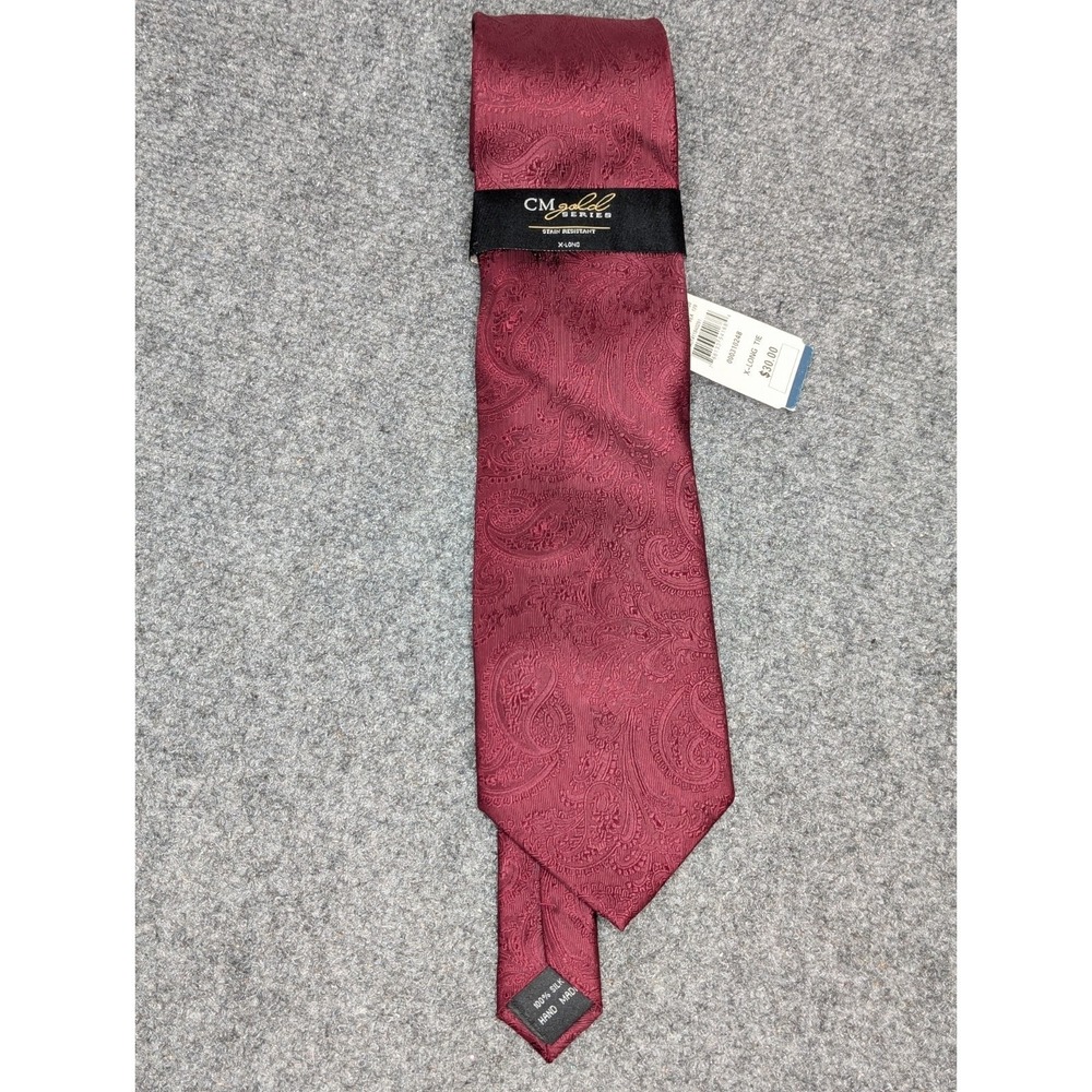 NWT Casual Male Gold Series Silk Tie Burgundy Paisley Necktie Long 61" x 3.75"